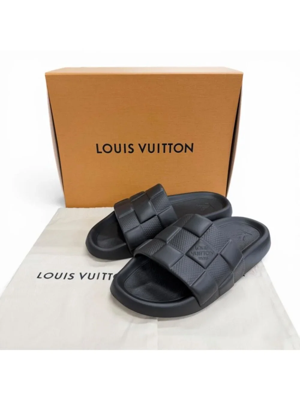 Louis Vuitton LV Waterfront Line Rubber Damier Slide Sandals Black 8